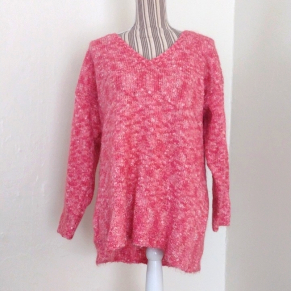 JK America Vintage Pink Marled Wool Blend V-neck Pullover Sweater Size 14/16